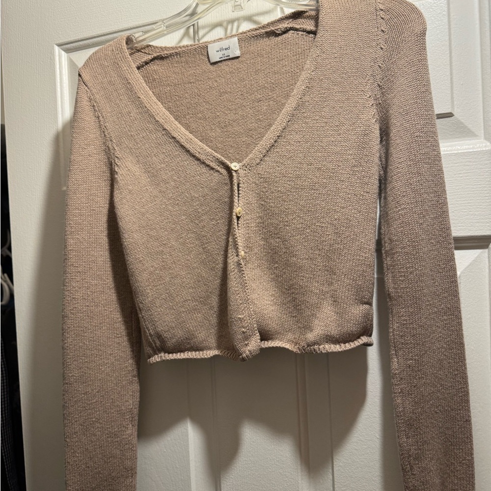 Wilfred Cropped Knit Cardigan in Taupe